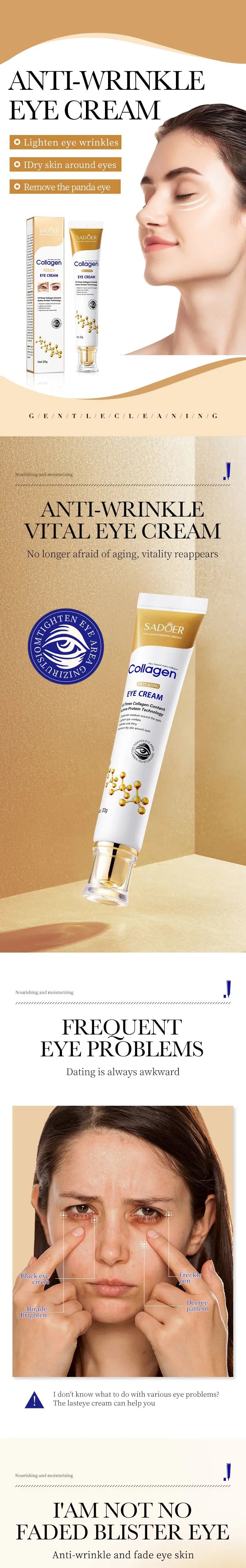 SADOER Collagen Eye Cream Retinol Eye Cream Anti Dark Circles Eye Bag Firming Skin Moisturizing Skincare Skin Care for Eyes Care