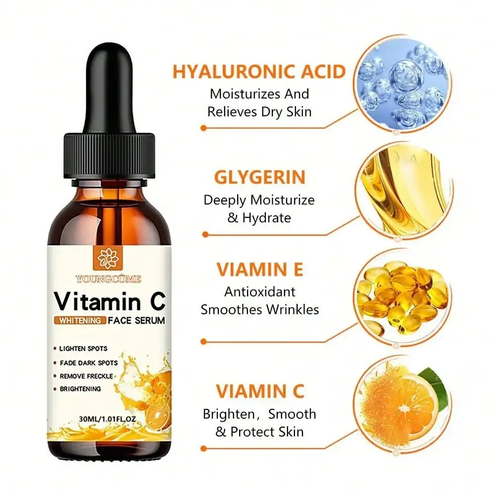 VitaminC Contains Hyaluronic Acid Brightening Original Liquid Fade Fine Lines Moisturizing Repair Dull Serum Face Skin Care 30ml